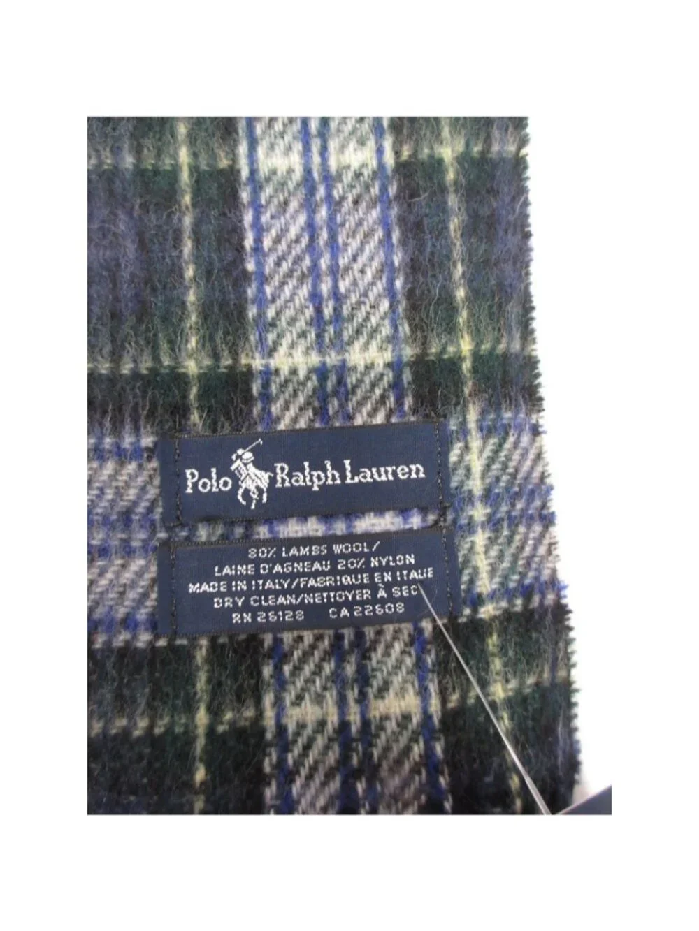 VINTAGE Polo Ralph Lauren Scarf One ambs Wool Plaid Fringe Italy